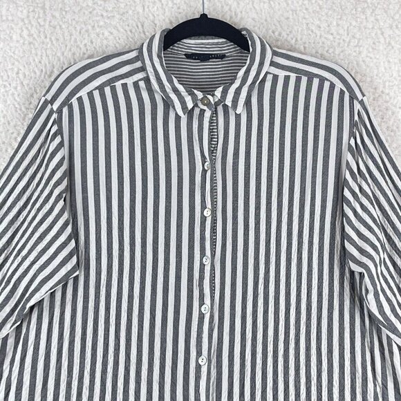Jane + Delancey Gray Striped Button-Up Shirt Womens Long Sleeve Plus Size 1X - Picture 2 of 16